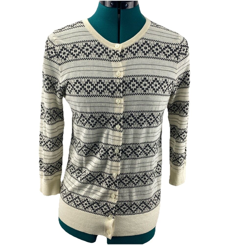 Ann Taylor Fair Isle Nordic layering cardigan 3/4 sleeve Medium